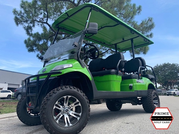 Light Green Elite EV 6 Passenger Lifted Golf Cart affordable golf cart rental, golf cart rent miami
