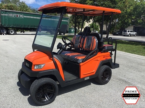 Orange Bintelli Beyond 4 Passenger Golf Cart affordable golf cart rental, golf cart rent miami