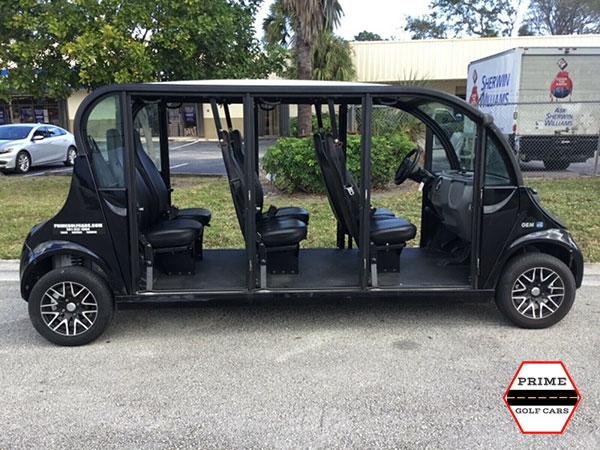 Polaris Gem 6 Passenger Black Golf Cart Rental Without Doors affordable golf cart rental, golf cart rent miami