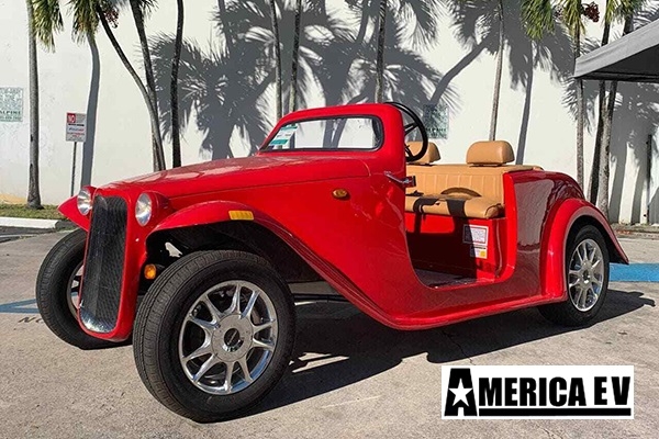 Red America EV California Roadster 4 Passenger Golf Cart golf cart rental miami, miami golf cart rental
