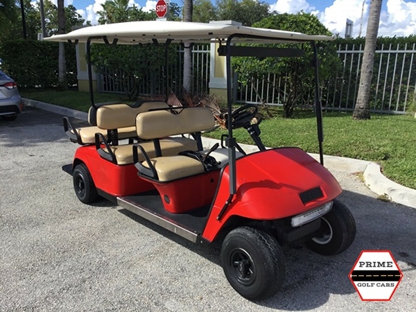 Red EZGO 6 Passenger Golf Cart affordable golf cart rental, golf cart rent miami