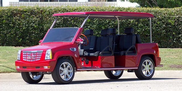 Red Escalade Limo Golf Cart affordable golf cart rental, golf cart rent miami