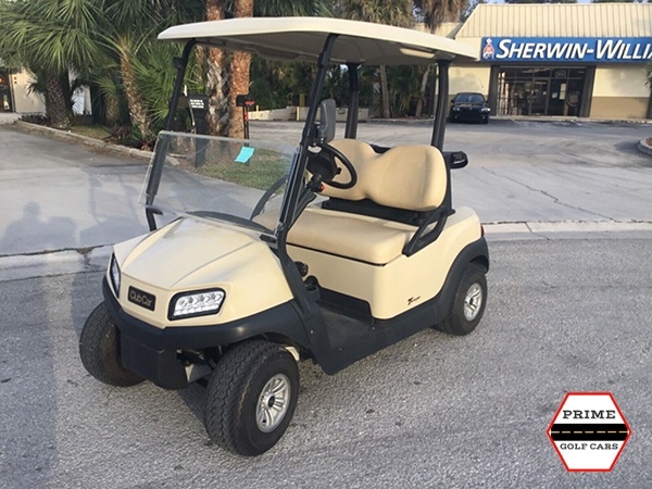 Tan Club Car 2 Passenger Golf Cart affordable golf cart rental, golf cart rent miami