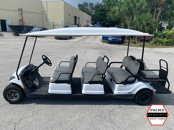 White 8 Passenger Yamaha Limo Golf Cart affordable golf cart rental, golf cart rent miami