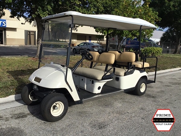 White EZGO 6 Passenger Golf Cart affordable golf cart rental, golf cart rent miami