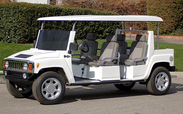 White Hummer Limo Golf Cart affordable golf cart rental, golf cart rent miami